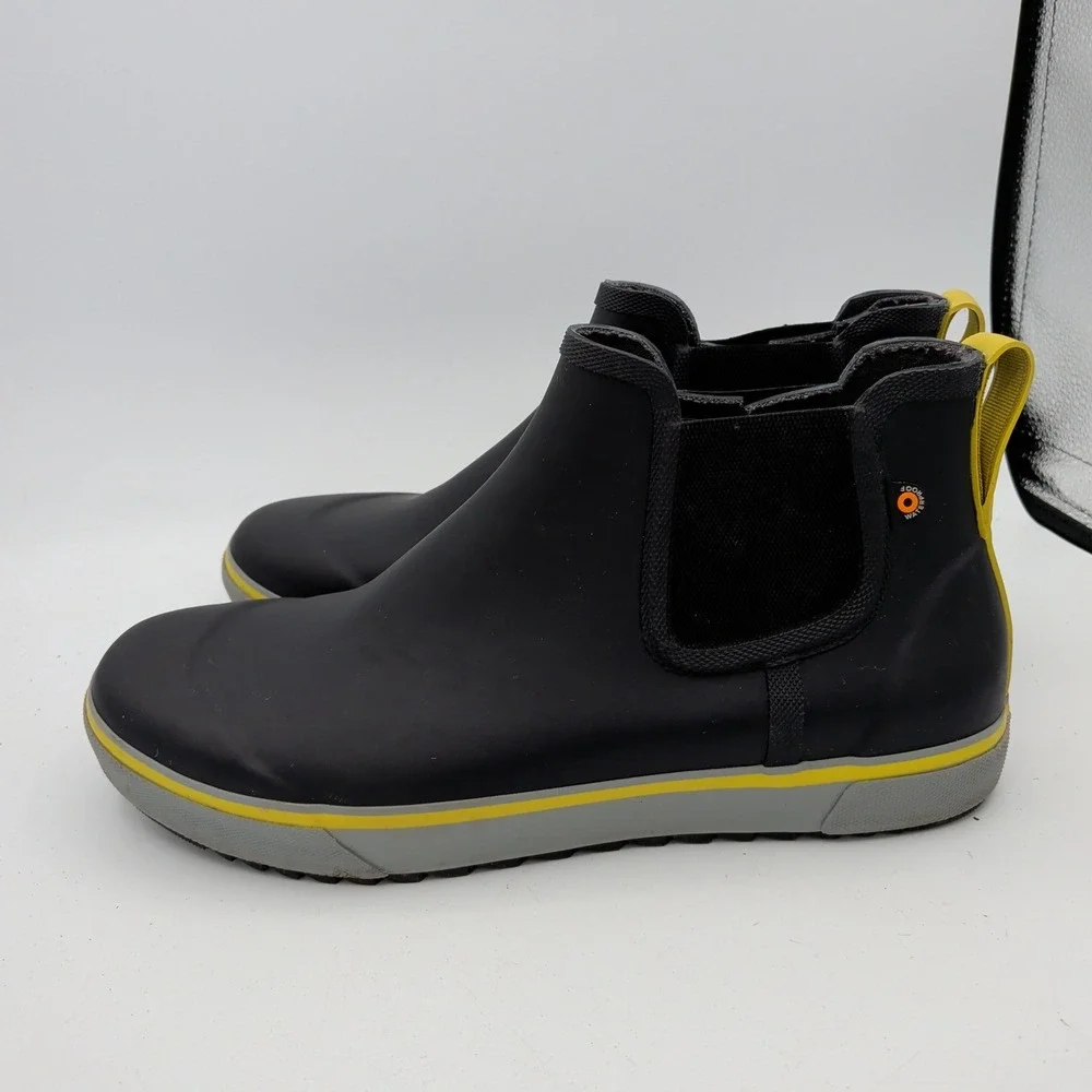 Bogs Mens Kicker Rain Chelsea II Black Yellow Waterproof Boots 73041-492 Size 11